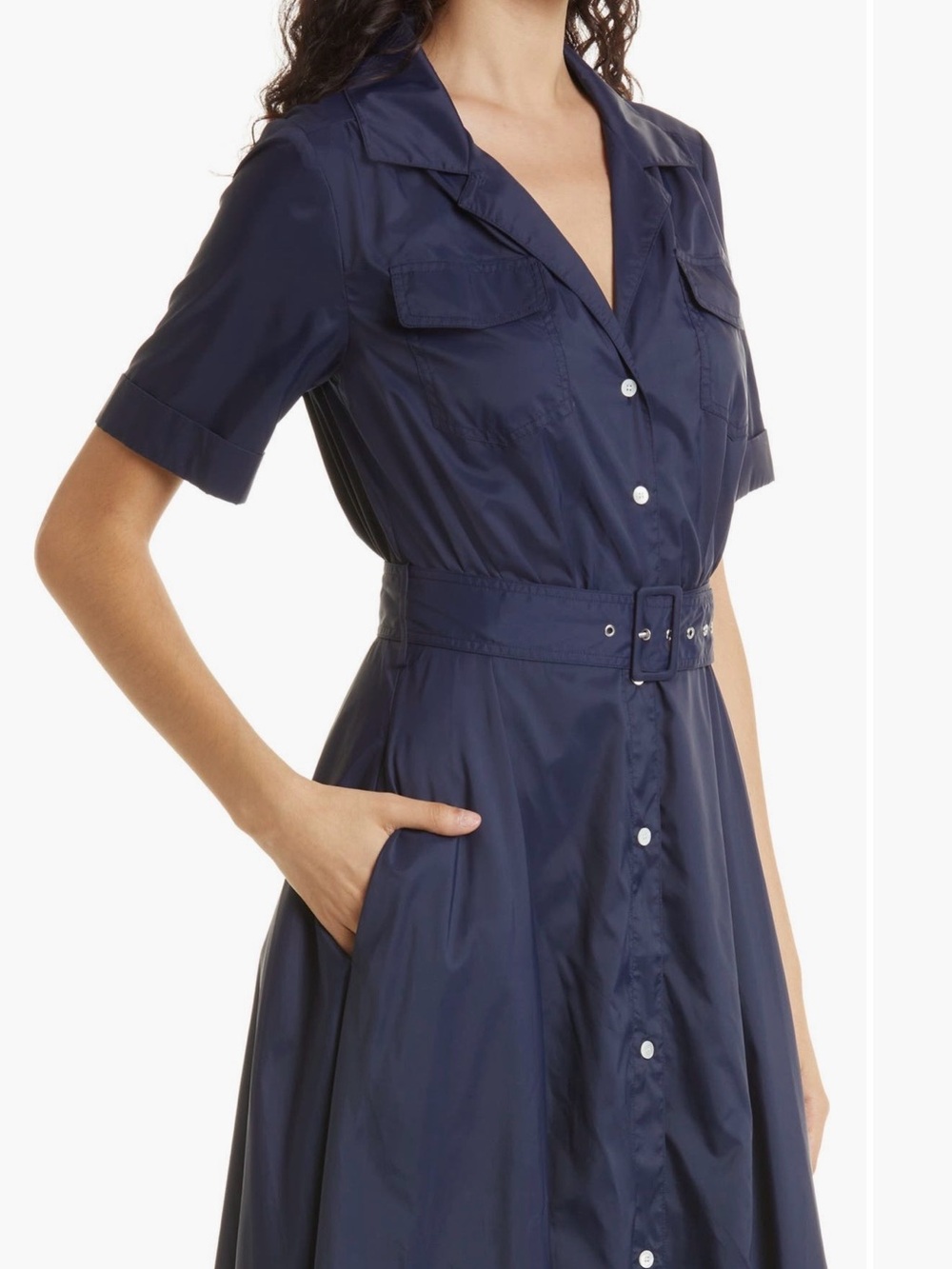 STAUD Milli Maxi Dress- Navy Button-Front Shirtdress with Belt